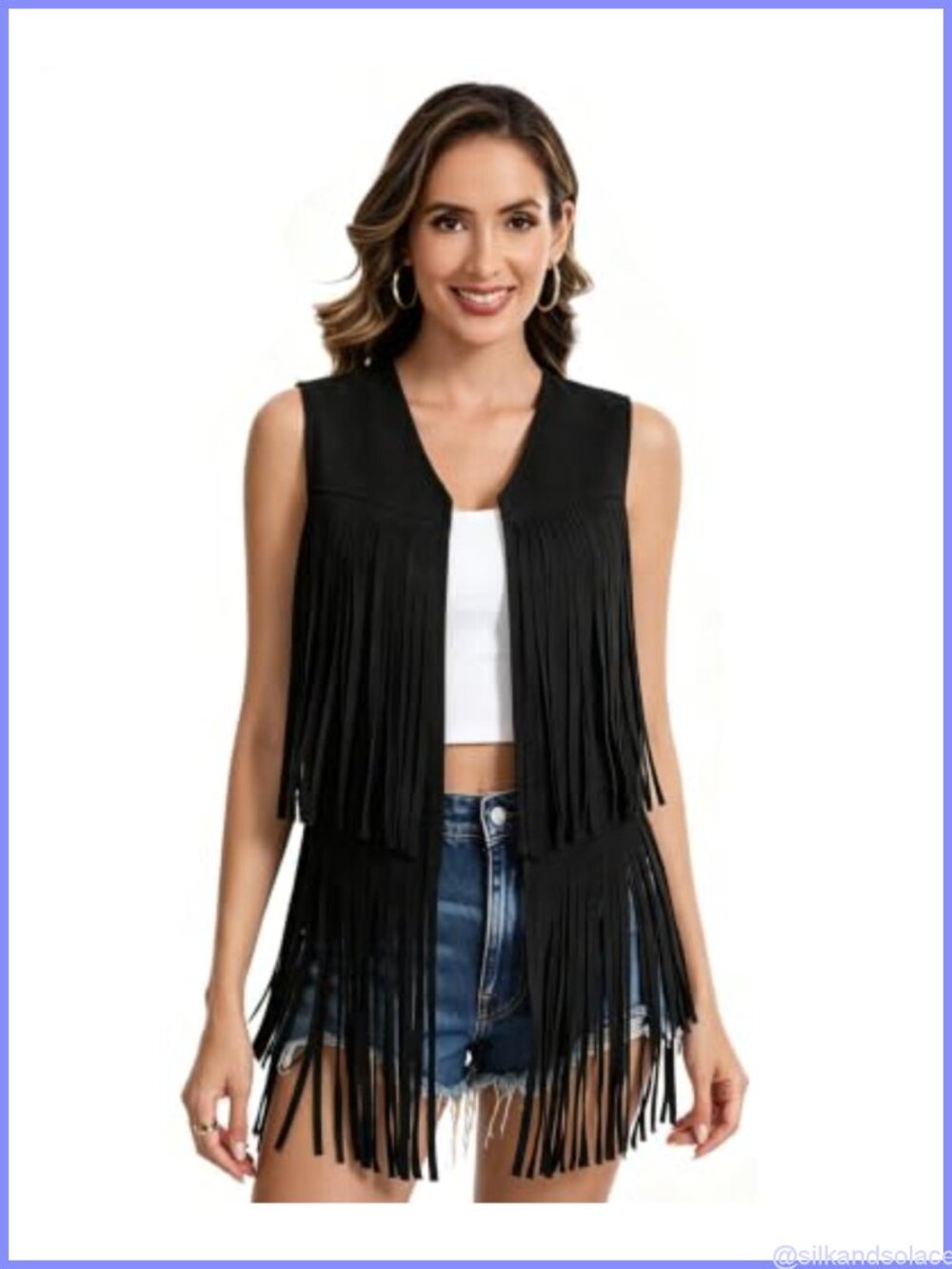 Faux Suede Fringe Vest Cowgirl Hippie Costume for Women Sleeveless Western Top